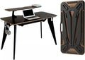 HOEK Desk Bundle Modern Home Office Desk with 47.5 x 23 Integrated Monitor Shelf Storage Shelf Wall Cleat and Hook Space-Saving Portable Collapsible Table for Work and Study (Black/Black)
