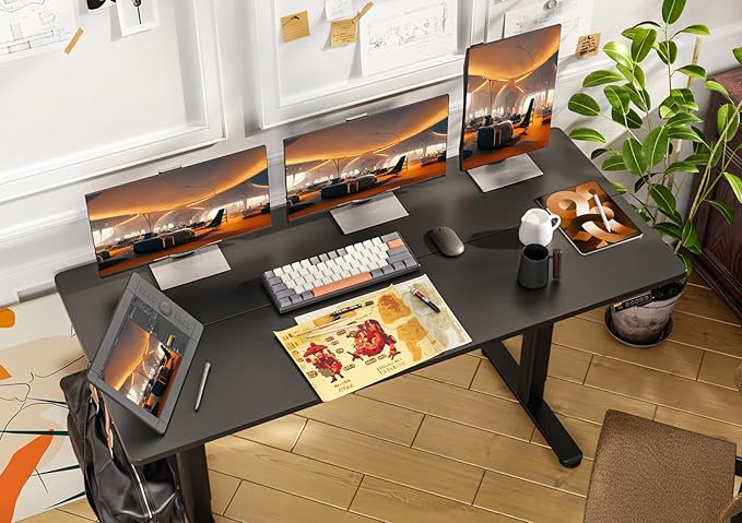 Seang Electric Standing Desk Adjustable Height with 3 Memory Presets 55x24 Inch Sit Stand with Splice Board for Home Office Computer Workstation Black Frame/Black Top