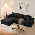 108 L-Shaped Boneless Couch Modular Sectional Sofa with Moveable Ottoman Corduroy Cloud Couches for Living Room No Assembly Ship in a Box Black