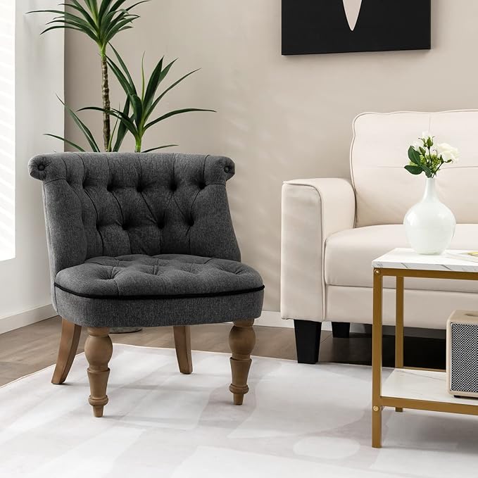 Giantex Accent Chair Set of 2 Single Sofa Chair with Tufted Backrests Beech Wood Legs Mid Century Corner Chairs Armless Slipper Chairs for Living Room Study Bedroom Reception Gray
