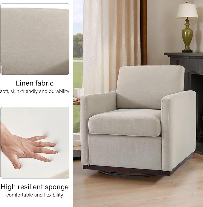 Swivel Barrel Accent Chair Mid Century Modern Arm Chair for Living Room Bedroom Comfy Club Reading Lounge Sofa Corner Chairs for Adults (Chenille Sand Set of 1)