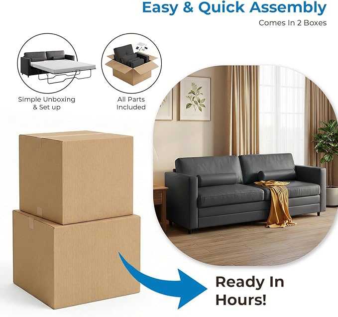 Mjkone 79 W Queen Size Faux Leather Pull Out Sofa Bed Queen 2-in-1 Sleeper Sofa with Memory Form Mattress Modern Loveseat Couch Beds Pullout Couch Bed for Living Room Apartment Studio Grey