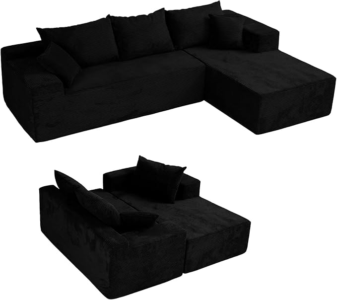Black 103“ Cloud Couch Sectional Sofa in Box with L-Shape ChaiseModern Modular Couches Upholstered with Deep Seat for Living RoomNo Assembly Required