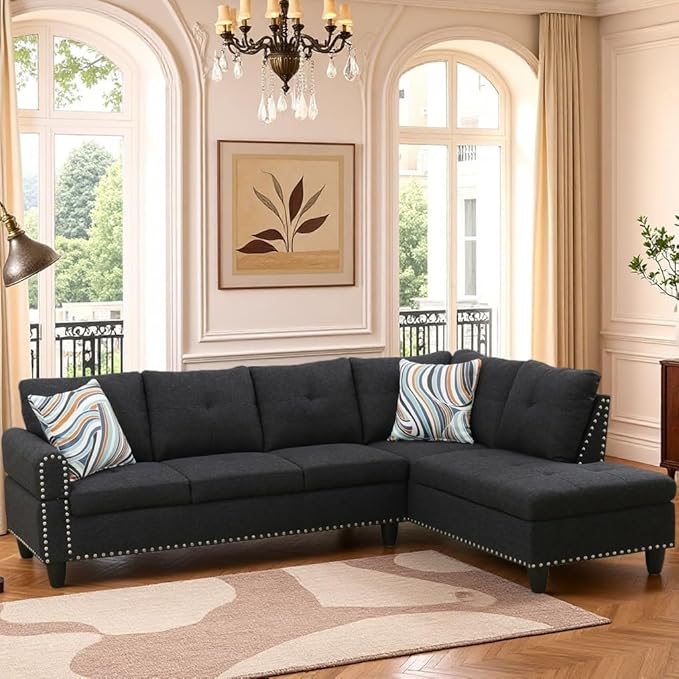 L Shaped Couch Modular Sectional Sofa with Chaise Modern Modular Sofas Furniture Sofa Couches for Living Room/Apartment/Office/Bedroom Black Grey