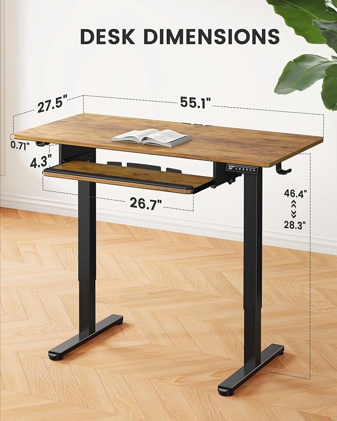 ErGear Electric Standing Desk with Keyboard Tray 55x28 Inches Adjustable Height Sit Stand Up Desk Home Office Desk Computer WorkstationVintage Brown
