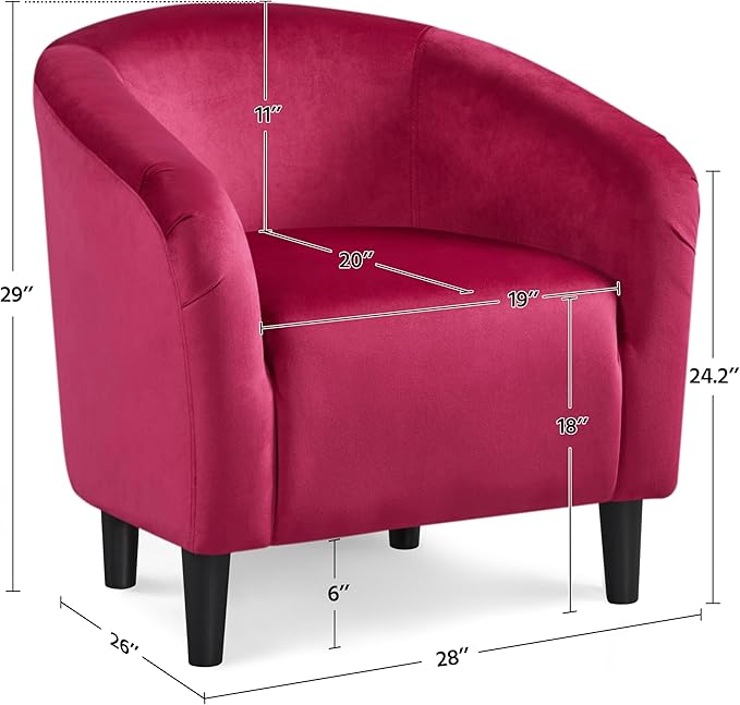 Yaheetech Accent Chairs Velvet Barrel Chair Cozy Club Chairs with Sturdy Legs and Soft Padded Seat for Bedroom/Living Room/Reading Room Rose Red Set of 2