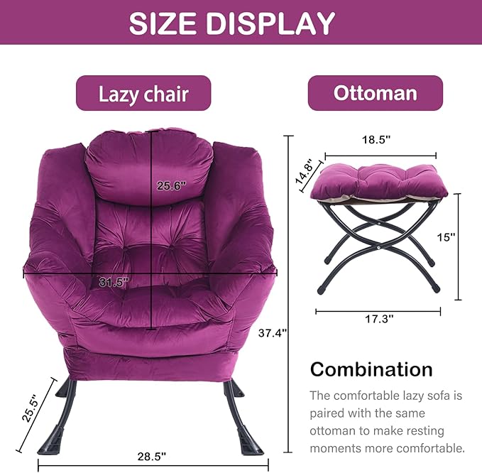 LITA Lazy Chair with Ottoman Modern Accent Leisure Upholstered Sofa Chair Contemporary Lounge Reading Chairs with Armrests and a Side Pocket for Living Room Bedroom &amp Small Space
