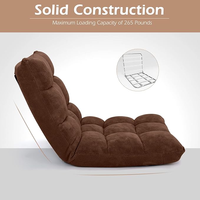 LDAILY 14-Position Floor Chair Adjustable Gaming Chair with Strong Back Support Padded Cushion Folding Couch Recliner Sofa Ideal for Floor Seating Reading Gaming(Coffee)