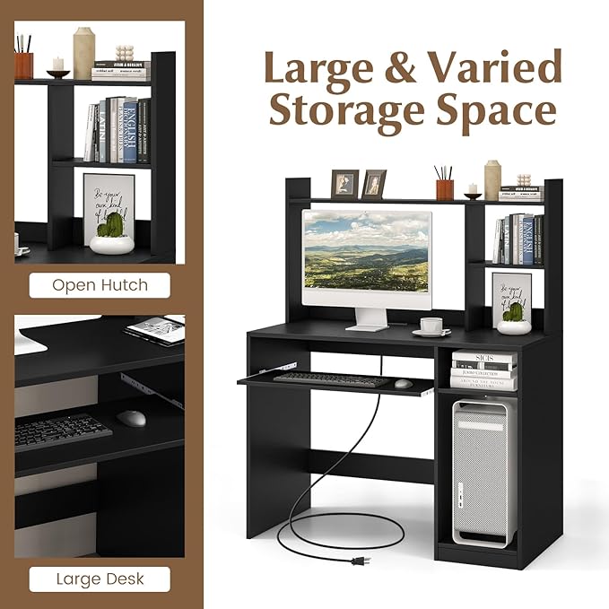 Tangkula Computer Desk with Storage Hutch &amp Charging Station Home Office Study Writing Desk with Bookshelf Keyboard Tray &amp CPU Stand Modern Laptop PC Desk Computer Workstation for Study B