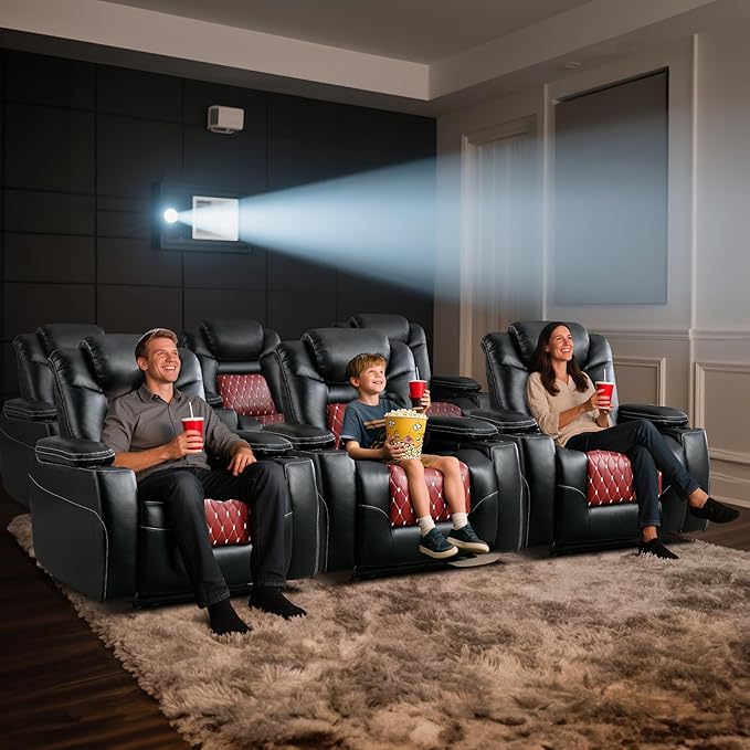 ANJ Power Recliner ChairHome Theater Seating with Adjustable HeadrestCup HoldersUSB PortHidden Arm Storage(Black)