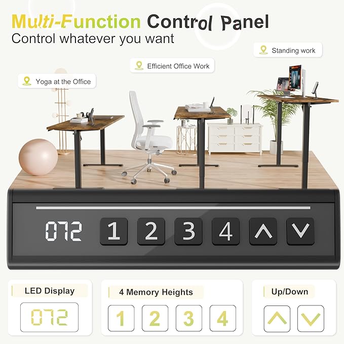 Furmax Electric Standing Desk 55 x 24 Inches Sit Stand up Desk Sit Stand Height Adjustable Home Office Desk with 4 Height Position Memory - with Splice Board (Rustic Brown 55)