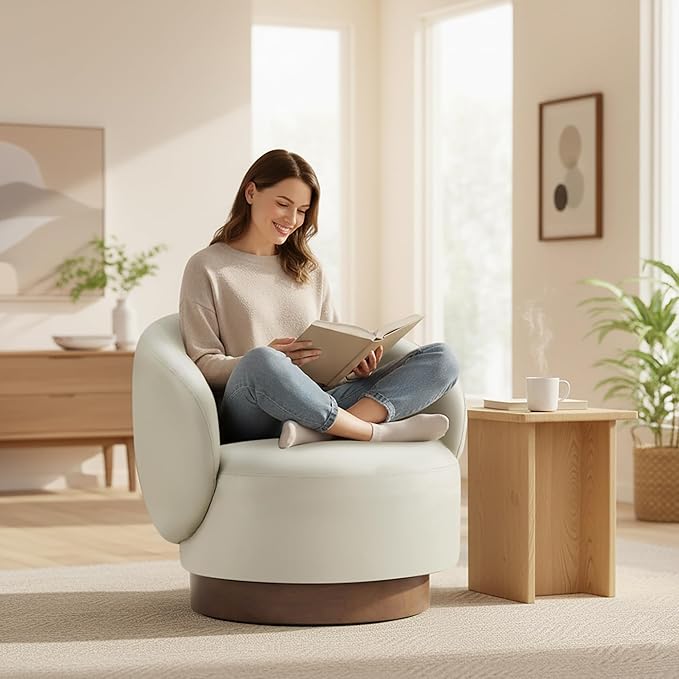 Swivel Accent Chair Modern Round Barrel Armchair with Upholstered Faux Leather for Living Room Bedroom Waitingroom1 BoxCream