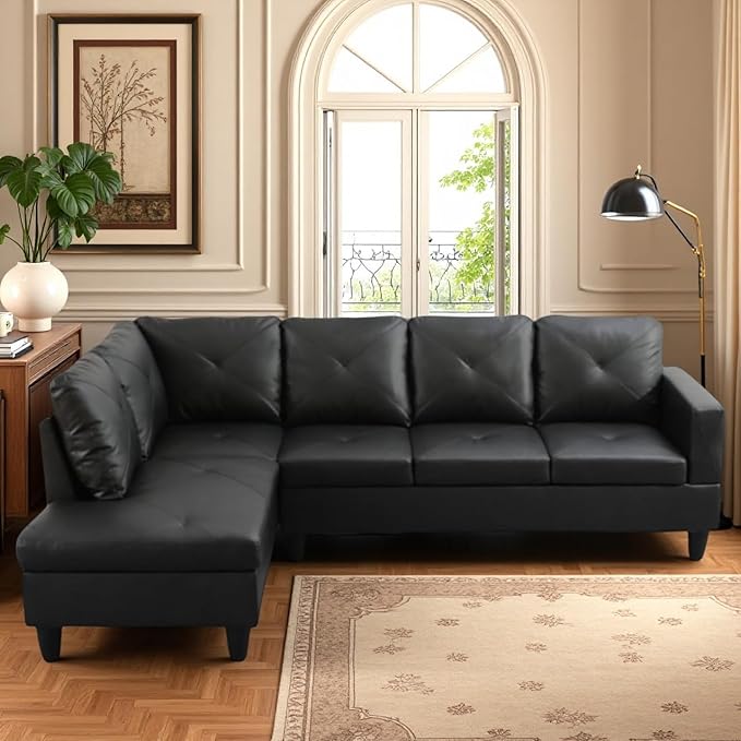 L-Shaped Sectional Sofa Modern Sectional Couches Home Sofas for Living Room with Movable Chaise Modular Living Room Sets Furniture for Apartment Bedroom &amp Office Black