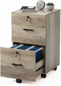 VINGLI 2 Drawer File Cabinet with Lock Wood Rustic Gray Filing Cabinet for Letter Size File Folders with Tabs Under Desk Rolling File Cabinets for Home Office Mobile File Organization Printer Stand