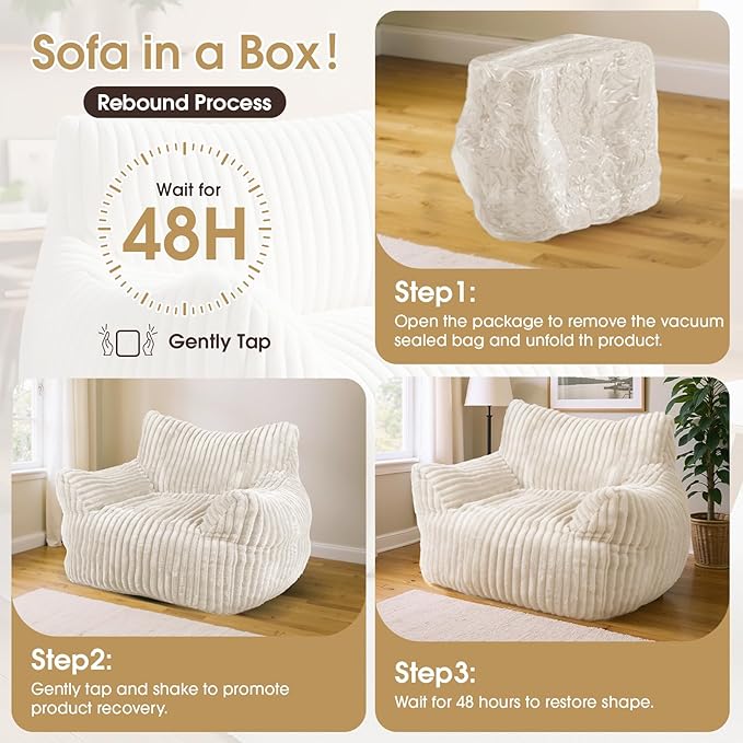 Giant Bean Bag Chair with Ottoman Oversized Plush Comfy Bean Bag Sofa for Adults and Kids Memory Foam Mini Couch Single Lounges for Living Room Bedroom &amp Game Room(Beige)