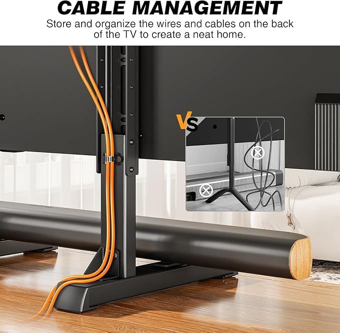 Universal TV Stand Mount for 24-80 inch Flat or Curved TVs Height Adjustable TV Legs Steel Table Top TV Base Holds up to 150 lbs Replacement TV Feet with Cable Management Max VESA 800x500mm Black