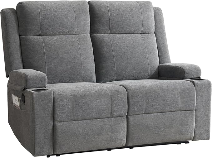 2 Piece Living Room Sofá Set Modern Chenille Reclining Sofa Set with Convertible Center Console &amp Storage Ottoman Space-Saving Couch for Home/Bedroom/Apartment (Grey)