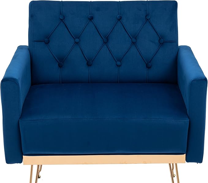 Velvet Accent Chair Upholstered Living Room Accent Armchair Leisure Single Chairs with Rose Golden feet Tufted Sofa Chairs for Home Office Living Room Bedroom Small Space (Navy)