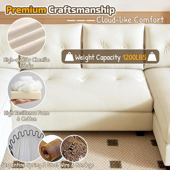 104.7 Modular Sectional Couch Convertible U Shaped Couch with Pull Out Bed Comfy Sleeper Sofa with Removable Armrests &amp USB Ports Modern Sectional Couches for Living Room Beige