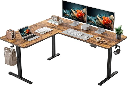 YIHAYO L Shaped Standing Desk Adjustable Height 63 x 55 Inches Electric Corner Standing Desk with Splice Board Computer Desk for Home Office Rustic Brown