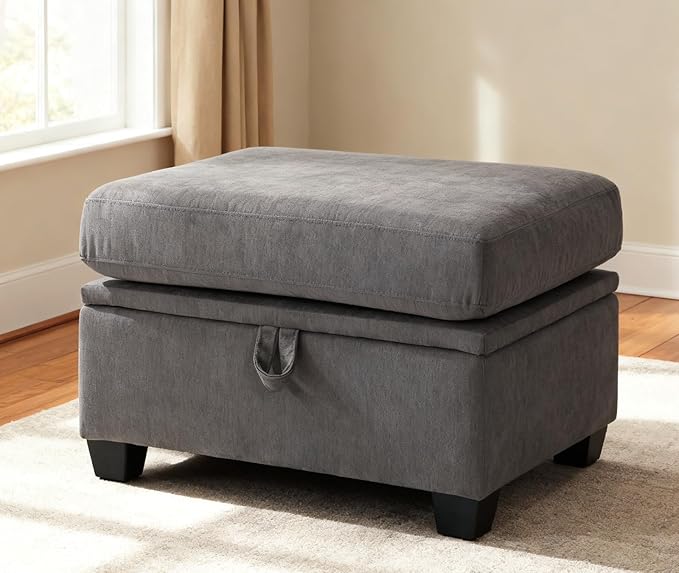 asunflower Ottoman with Storage for Couch Gray 25.2 Square Storage Ottoman Foot Rest for Living Room Large Ottomans for Dorm BedroomOffice with Deep Seating