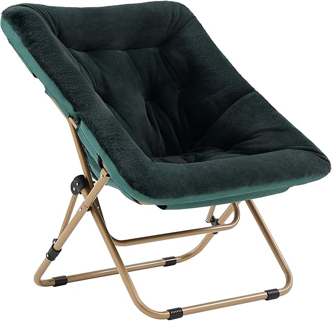 Tiita Comfy Folded Chair Soft Faux Fur Oversized Folding Accent Chair Lazy Chair for Teens Adults Metal Frame Moon Chair for Bedroom Living Room Dorm Rooms