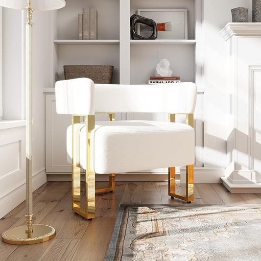 STHOUYN Modern White Accent Chair Boucle Barrel Chairs Arm Chairs for Living Room Bedroom (1 White)