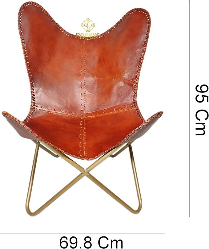 Butterfly Chair - Indian Handmade Brown Leather Butterfly Chair for Home and Office - Iron Stand Leather Office Chair – Comfortable Chair
