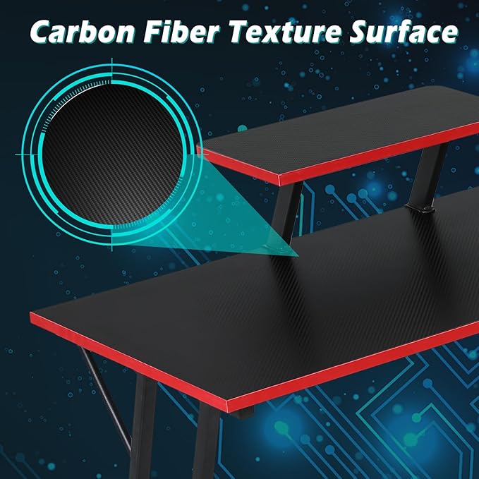 L Shaped Gaming Desk 51 Inch Computer Corner Desk Home Office Desks PC Gaming Table with Monitor Riser Stand for Home Office Writing Workstation Black