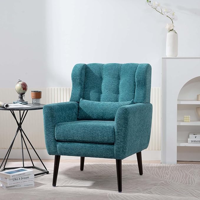 Modern Accent Chair&ampWingback Chair&ampLiving Room Chairs ComfySmall Arm Chair&ampClub Chair&ampSide Chairs for Living RoomSingle Chairs Living Room with Waist Pillow for Small SpaceOffice (T