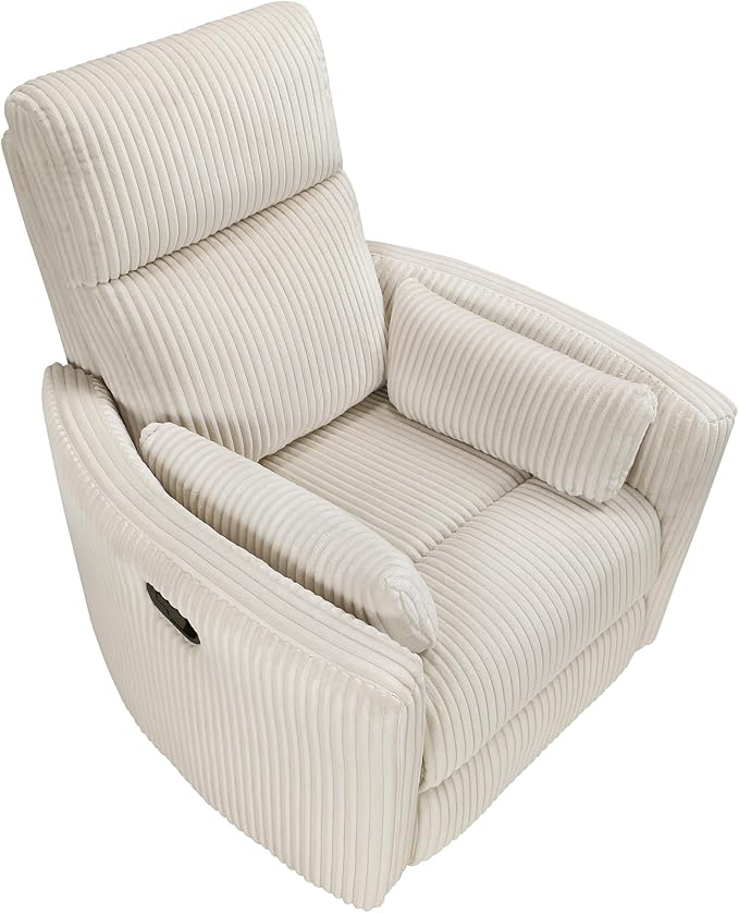 Lexicon Modern Swivel Glider Recliner Chair Nursery Glider Corduroy Fabric Upholstery Recliner with 2 Lumbar Pillows Manual Reclining Sofa Chair for Living Room/Office/Apartment Beige