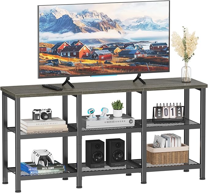 Furologee TV Stand 43 Inch Entertainment Center with 3-Tier Storage Shelves Industrial Media Console Table for TVs up to 50 Inch Television Stands for Living Room Bedroom Light Black Oak