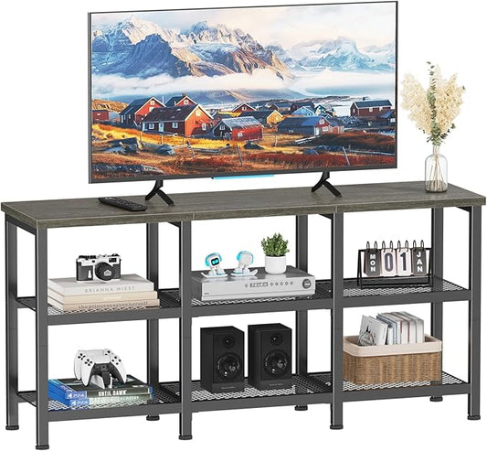 Furologee TV Stand 43 Inch Entertainment Center with 3-Tier Storage Shelves Industrial Media Console Table for TVs up to 50 Inch Television Stands for Living Room Bedroom Light Black Oak