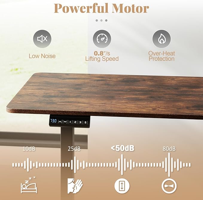 Tangkula 48” x 24” Electric Standing Desk Ergonomic Height Adjustable Sit to Stand Desk with 3 Memory Settings Anti-Collision Protection &amp Hook Computer Workstation for Home Office (Rustic Brow