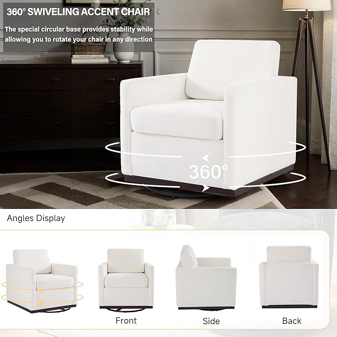 UIXE Swivel Accent Chair Chenille Upholstered Armchair Comfy Club Chair for Living Room Mid Century Modern Arm Chair Single Sofa Nook Bedroom Side Reading Seat - Beige