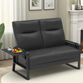 Faux Leather Loveseat Couch for Living Room Bedroom Office Small Sofa 2 Seater Couch with Flip Up Tray Table Side Pockets Leather Loveseats Black