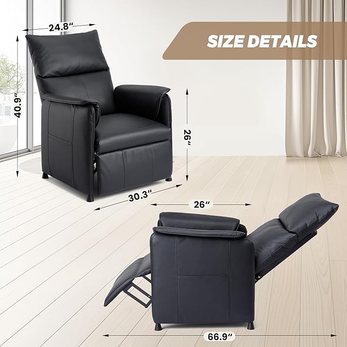 Electric Recliner Chair with Heat and Massage Power Recliner Sofa Bed for Living Room Home Theater or Office Heated Recliner Adjustable PU Leather Massage Chair Remote Control Black