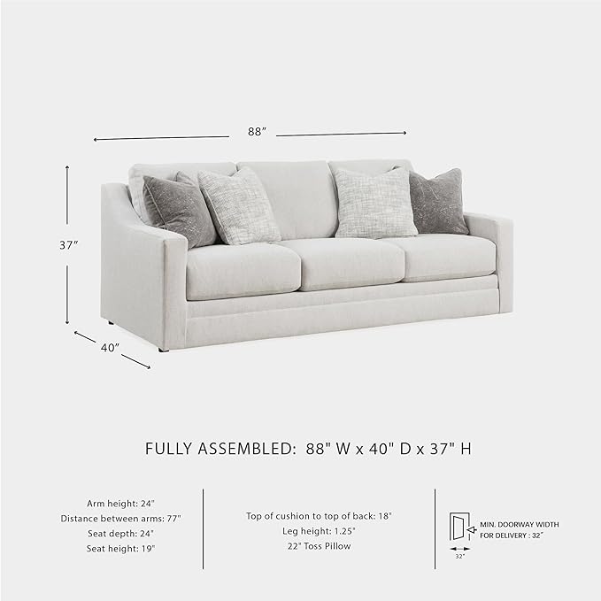 Signature Design by Ashley Maitelynn Contemporary Sofa with Accent Pillows Reversible Cushions and Sloped Arms Light Gray