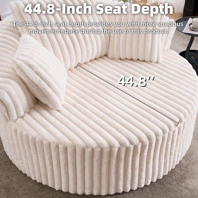 Oversized Upholstered Chaise Lounge Chair Indoor Corduroy Deep Seat Accent Chair Plush Boneless Barrel Sofa Chair for Living Room Bedroom Apartment (Beige 57 Inch)