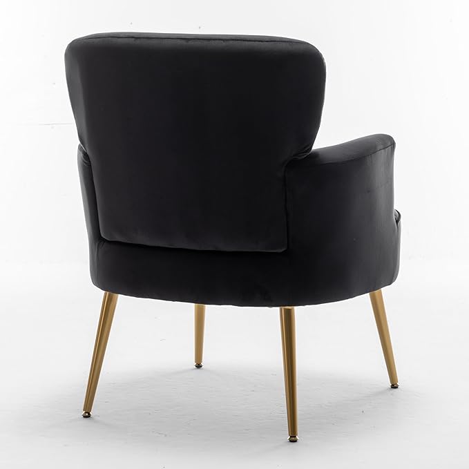 Trendy Velvet Accent Chair with Gold Metal Legs Upholstered Armchair for Small to Mid-Size Spaces Modern Living Room Bedroom Vanity Desk and Entryway Black