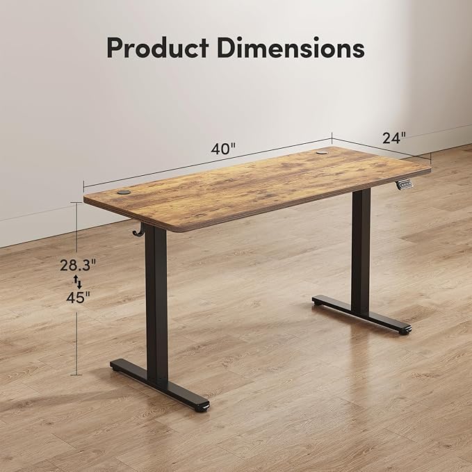 FEZIBO Electric Standing Desk Adjustable Height 40 x 24 Inch Sit and Stand Desk Home Office Desk Ergonomic Workstation Computer Desk Light Rustic