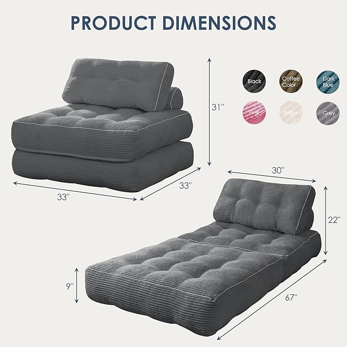 Folding Sofa BedConvertible Sleeper Chair for Adults Folding Sofa Bed Foam Filling Couch with PillowSleeper Chairs Single Size Floor Mattress