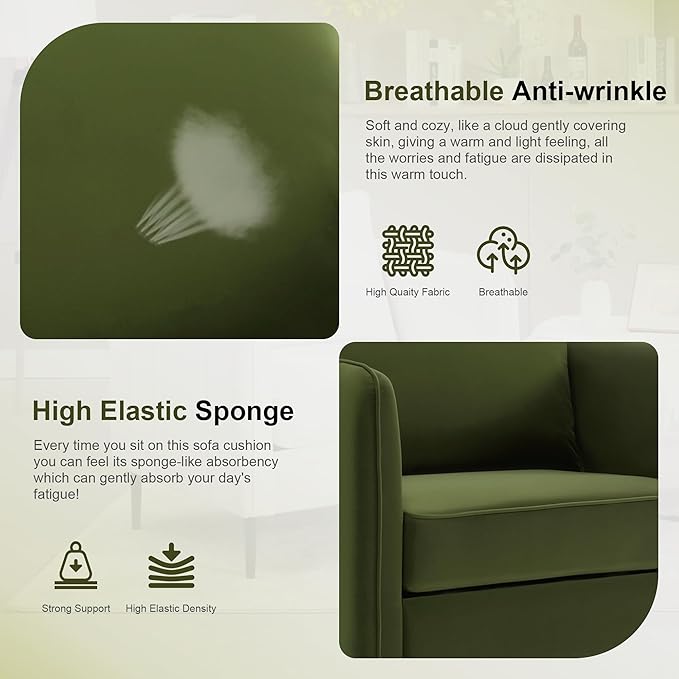 Olive Green Accent Chairs for Living Room Modern Upholstered Accent Chair Comfy Velvet Armchair with Thick Cushion Single Sofa/Side Chair for Bedroom Office Reading Chair