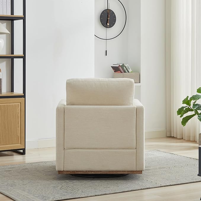 360° Swivel Accent Chair Square Modern Comfy Chair with Metal Base &amp Thicked Cushion Upholstered Lounge Reading Armchair Cloud Sofa Chairs for Living Room Bedroom Office Club(Chenille Beige