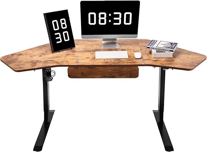 Fromann 71Inch Height Adjustable Standing Sit Stand Up Desk L Shaped Corner Desk with LED Handset Electric Ergonomic Desk