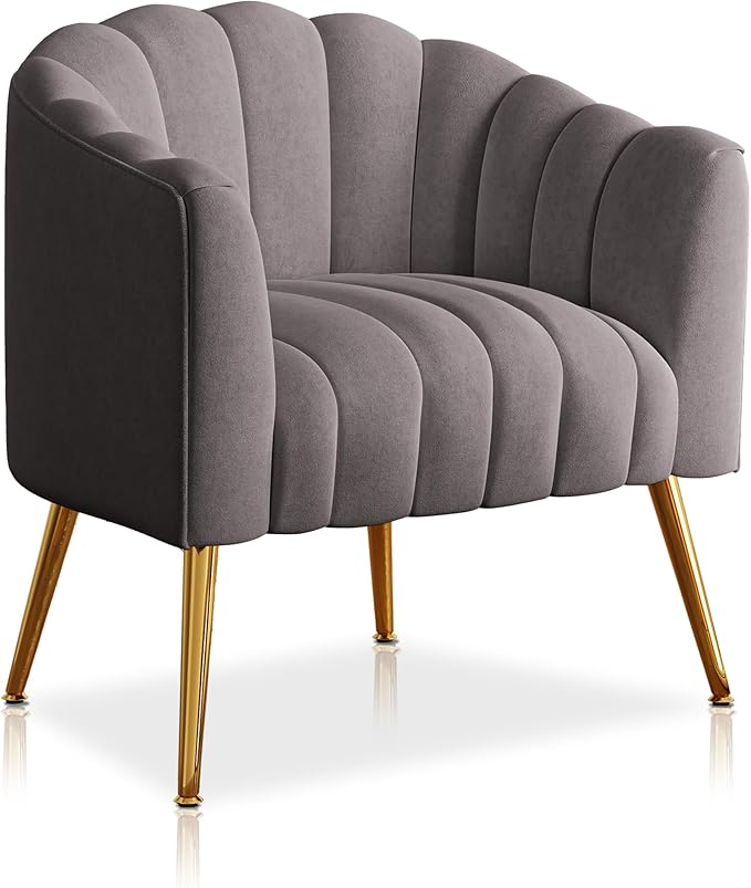 Oversized Pumpkin Couch Accent Chair Modern Comfy Velvet Upholstered Barrel Chairs Luxury Single Sofa Armchair for Living Room Waiting Room Office and Vanity (Grey)