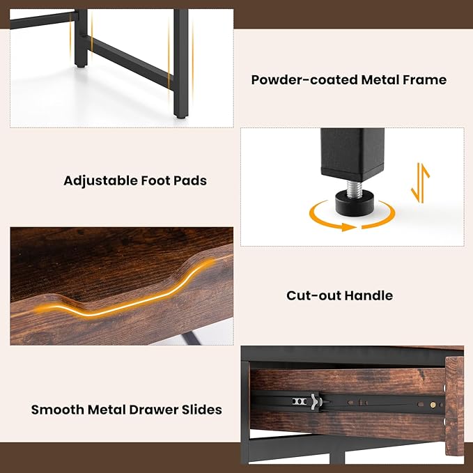 Tangkula Computer Desk with Charging Station 40” Industrial Home Office Desk with Drawer &amp Adjustable Shelf Compact Computer Workstation with CPU Stand &amp Headphone Hooks Study Writing Desk