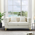 Antetek 60-inch Couches for Living Room Modern Teddy Fabric Upholstered Loveseat Sofa Couch with Square Arm and 4 Golden Metal Legs for Living Room Office Apartment White