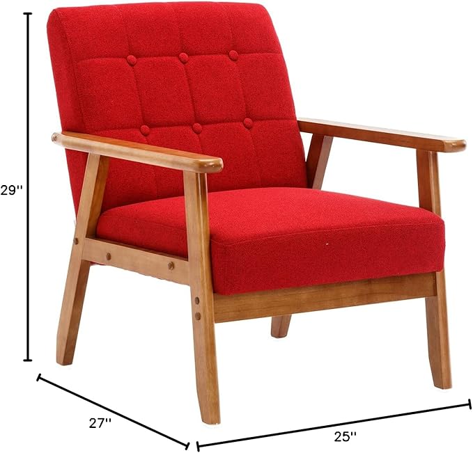 Leisure Chair with Solid Wood Armrest and Feet Mid-Century Modern Accent Chair for Living Room Bedroom Studio Chair