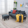 Panana Convertible Sectional Sofa CouchL-Shaped 2 or 3-Seat Sofa Sectional with Reversible Ottoman for Small Living Room Apartment (Gray Linen Fabric 3 Seater with Ottoman - Curved arms)